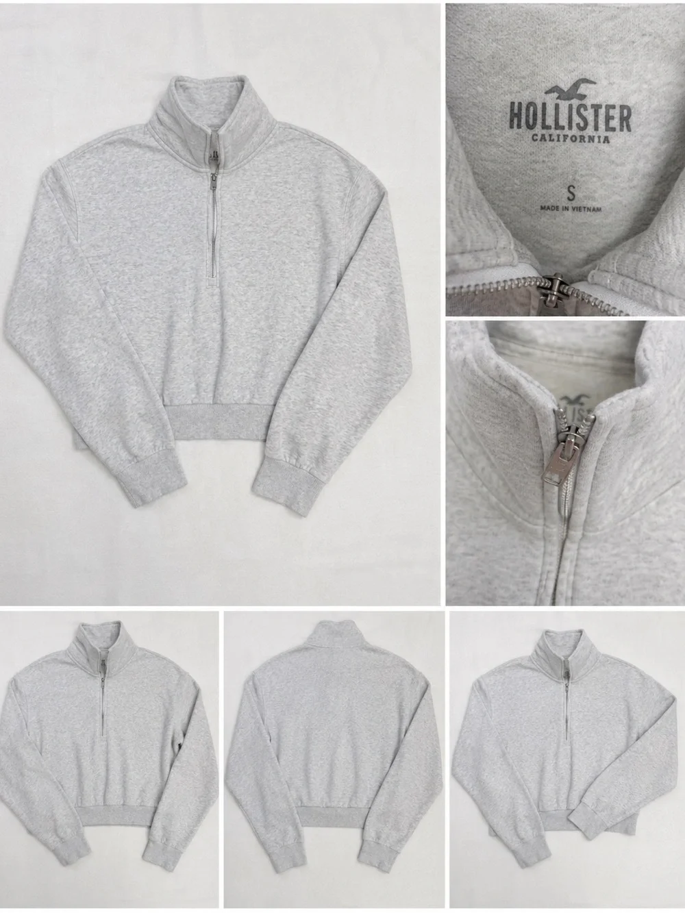 Hollister Men's Heather Light Gray Half-Zip Pullover